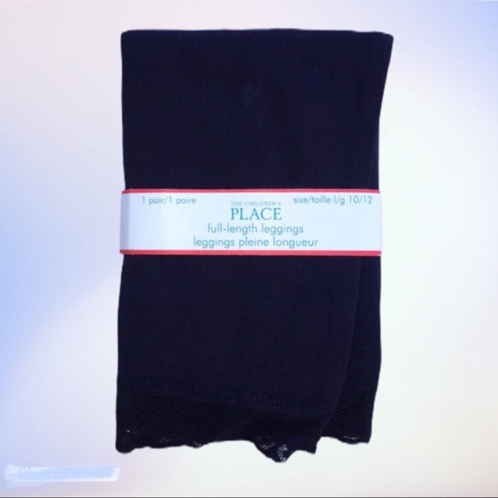 Childrens Place Girls Full-length Dark Blue Leggings, Decorative lace at Ankle